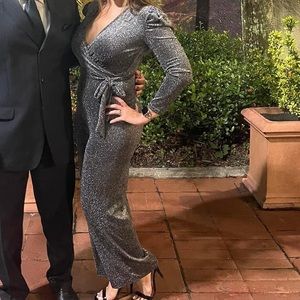 Sparkly long sleeved jumpsuit - 2 belts - one with buckle,other is a tie belt